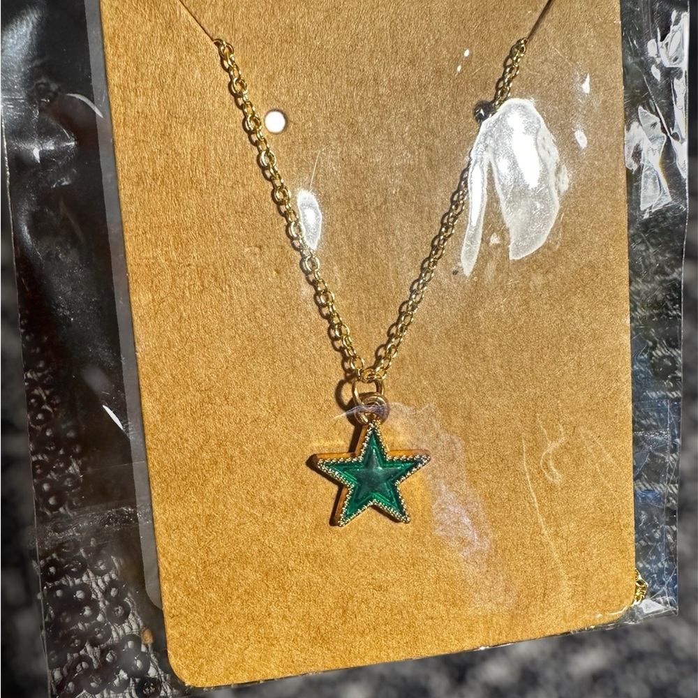 Green Star Pendant with Gold Necklace